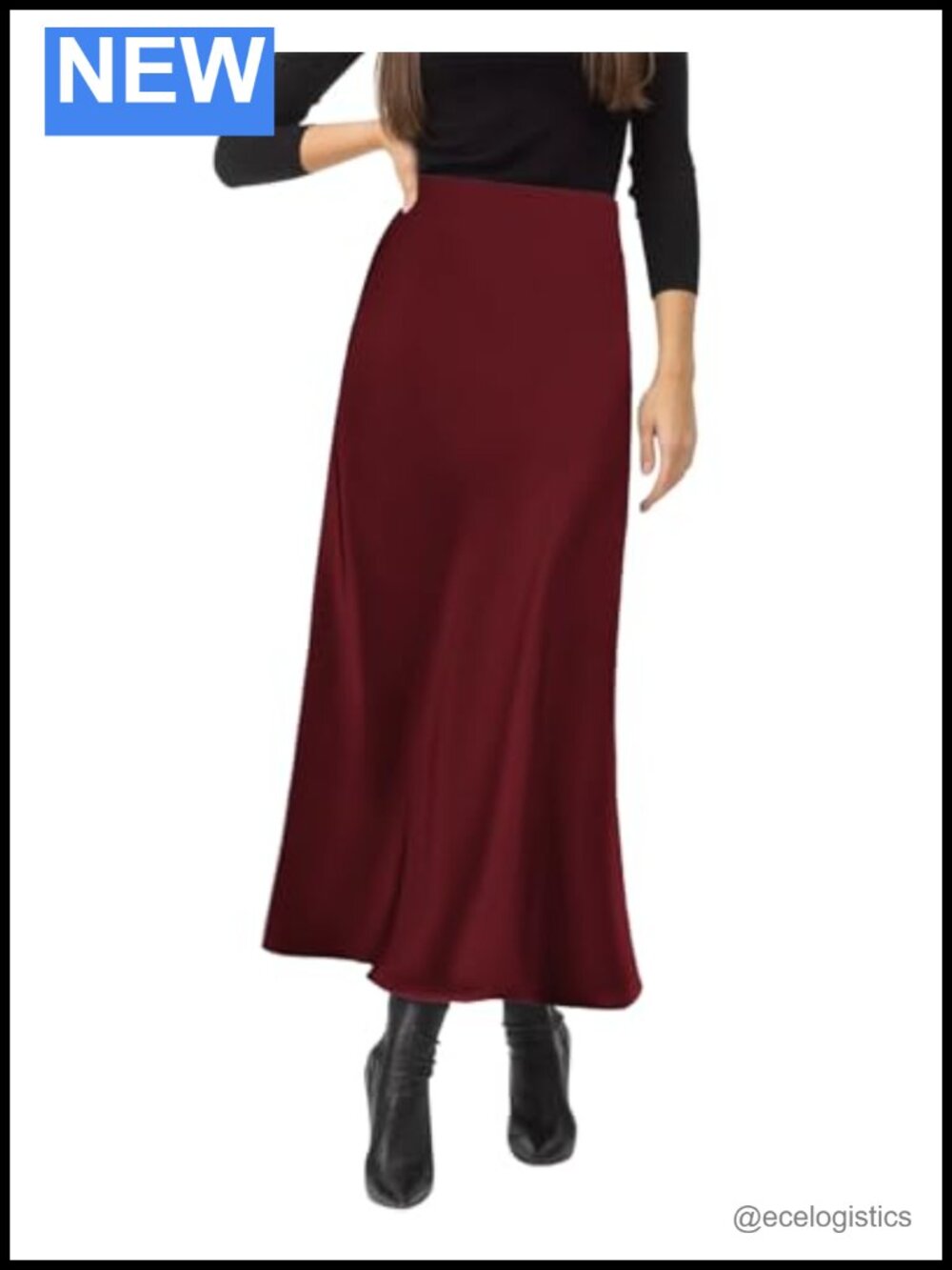 Satin High Waisted Maxi Skirt A-Line Hidden Elastic Waistband Long Skirt